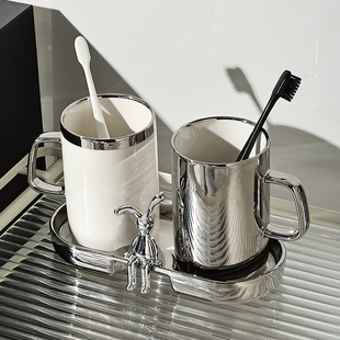 情侣漱口杯子网红轻奢洗漱杯套装 高级感高颜值酒店家用陶瓷刷牙杯