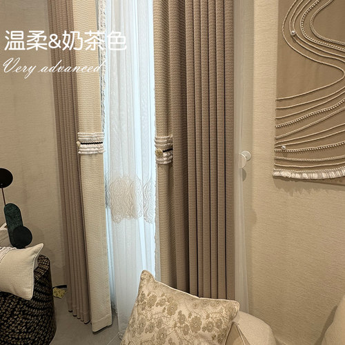 窗帘卧室客厅飘窗纱m帘窗纱定制定做布纱一体轻奢公主风成品大气