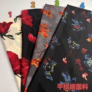 平纹缎复古玫瑰印花布料春夏季连衣裙衬衫半身裙柔软光滑垂上档次