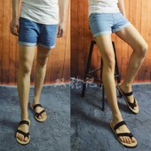男女士薄款 纯色松紧腰抽绳系带三分牛仔超短裤 沙滩裤 夏新款 情侣裤