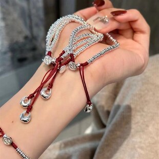 手工制作纯银盘缠手串手链女士款龙年本命年碎银几两红手绳