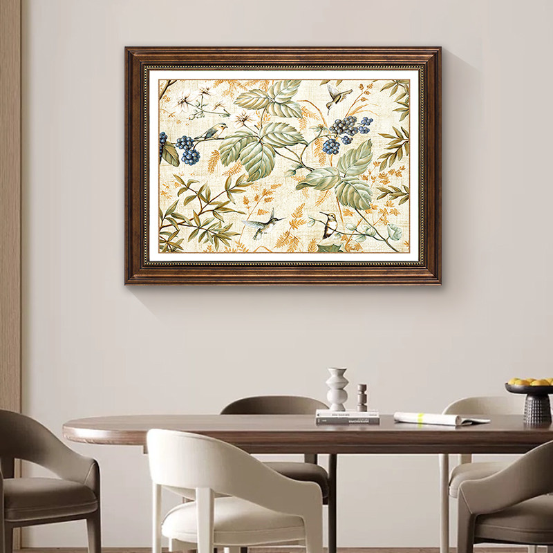 花鸟美式餐厅装饰画植物挂画欧式复古油画饭厅客厅背景墙横版壁画,家居饰品,现代装饰画,淘宝优惠券,粉丝福利购,淘宝优惠卷