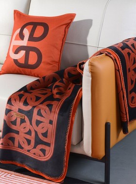 轻奢橙色印花锦狐绒毛毯 加厚双层复合沙发空调休闲旅行盖毯子