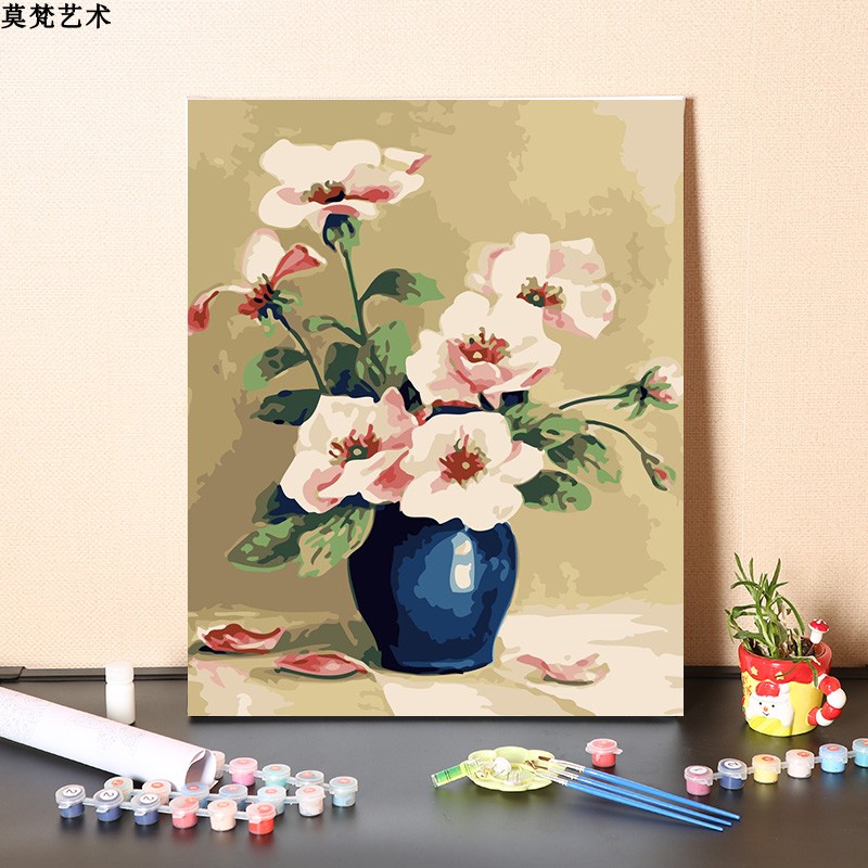 数字油画diy填充手绘小众客厅复古花瓶花卉减压手工填色油彩画画