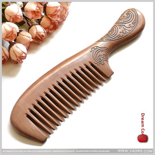 21厘米三林天然老桃木梳子木梳女宽齿檀香木梳防脱发防静电刻字