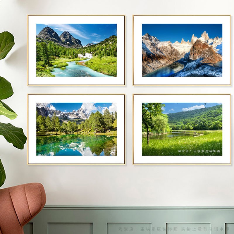 山水风景装饰画现代简约客厅挂画宾馆酒店民宿卧室床头有框墙壁画