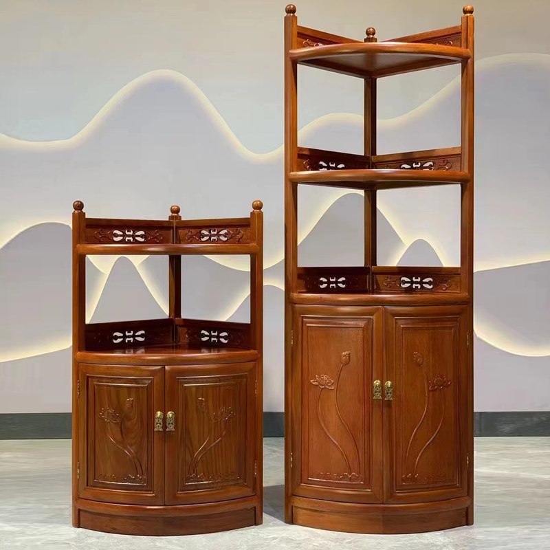 红木转角柜子菠萝格木墙角柜客厅全实木金花梨木三角架储物茶水柜