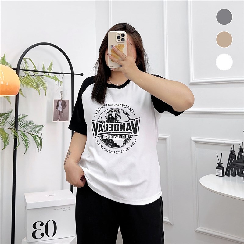 大码胖mm插肩撞色短袖女夏季纯棉正肩t恤短款设计感小众上衣服潮