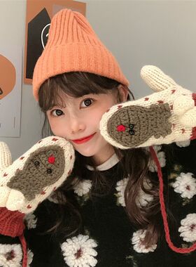 手套女冬季可爱韩版学生卡通保暖加绒加厚棉防寒挂脖骑车防风日系