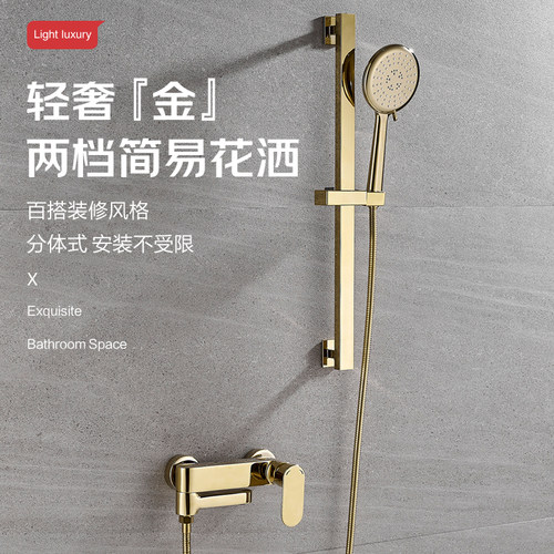轻奢金淋浴花洒套装家用卫浴全铜简易龙头卫生间分体式增压淋浴器