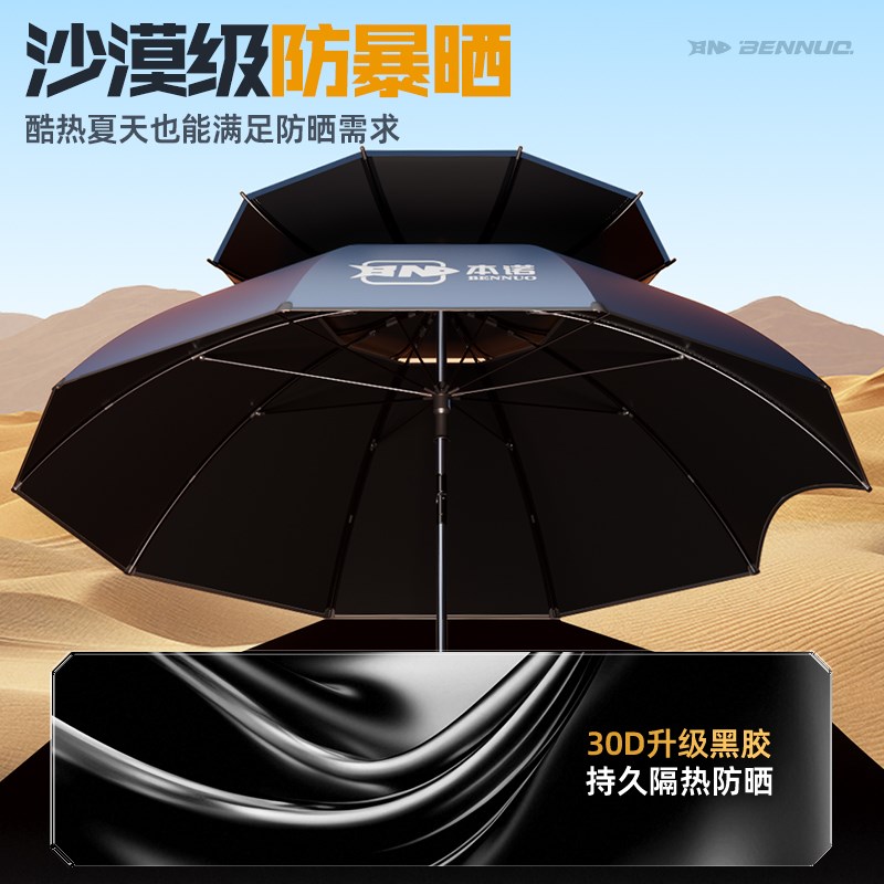 本诺钓鱼伞新款2025大钓伞户外钓鱼遮阳雨伞新型机械臂拐杖伞
