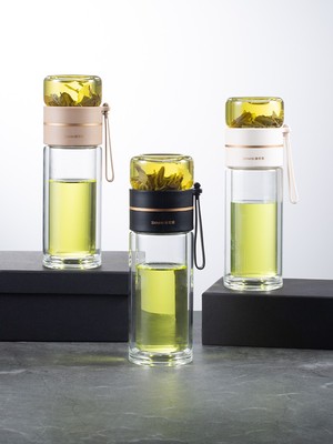 茶水分离双层玻璃杯耐热防爆耐高温男士高档泡茶杯个人专用水杯子