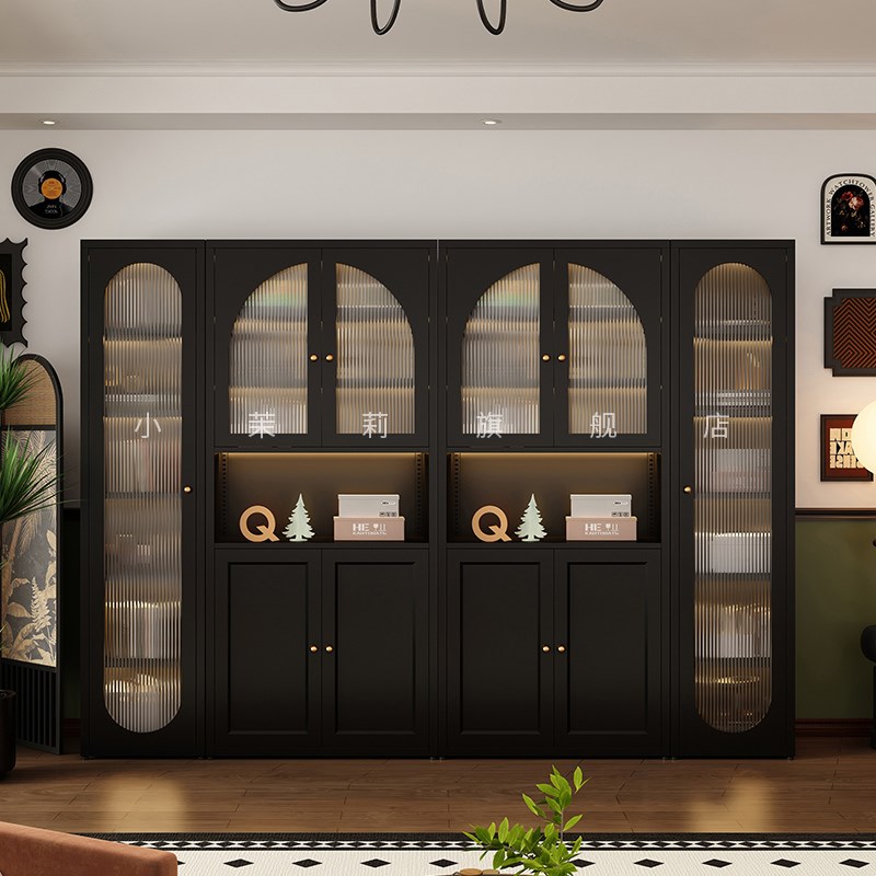 法式复古拱形书柜钢制家用客厅书架满墙落地组合展示柜储物柜酒柜