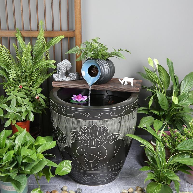 高端加高陶瓷大缸古法养鱼过滤陶罐增氧循环流水造景客厅阳台前台,宠物/宠物食品及用品,桌面缸,淘宝优惠券,粉丝福利购,淘宝优惠卷