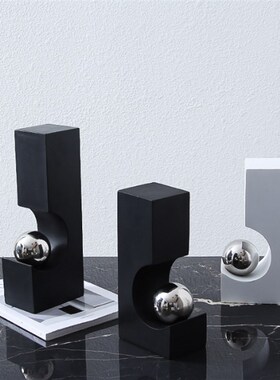 现代简约黑白gL形金属树脂摆件样板房办公室家居书柜创意装饰书靠