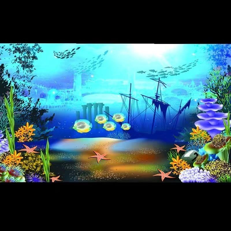 鱼缸背景贴纸高清图3D立体海底水草背景画水族箱造景装饰壁纸外贴