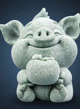 创意猪柿大吉可爱猪青砂石茶宠茶玩摆件中式精品家居桌面装饰送礼