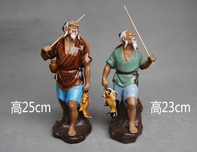高25cm/23cm姜太公钓鱼陶瓷人物摆件家居园林假山渔池造景装饰品