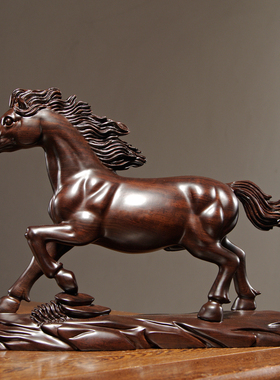 黑檀木雕生肖马摆件实木质马到成功家居客厅办公装饰摆设红木礼品
