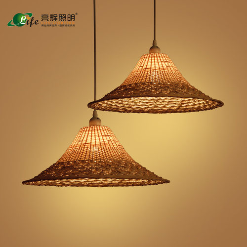 创意个性餐厅吊灯单头吧台灯中式竹编灯具斗笠草帽火锅店餐馆吊灯