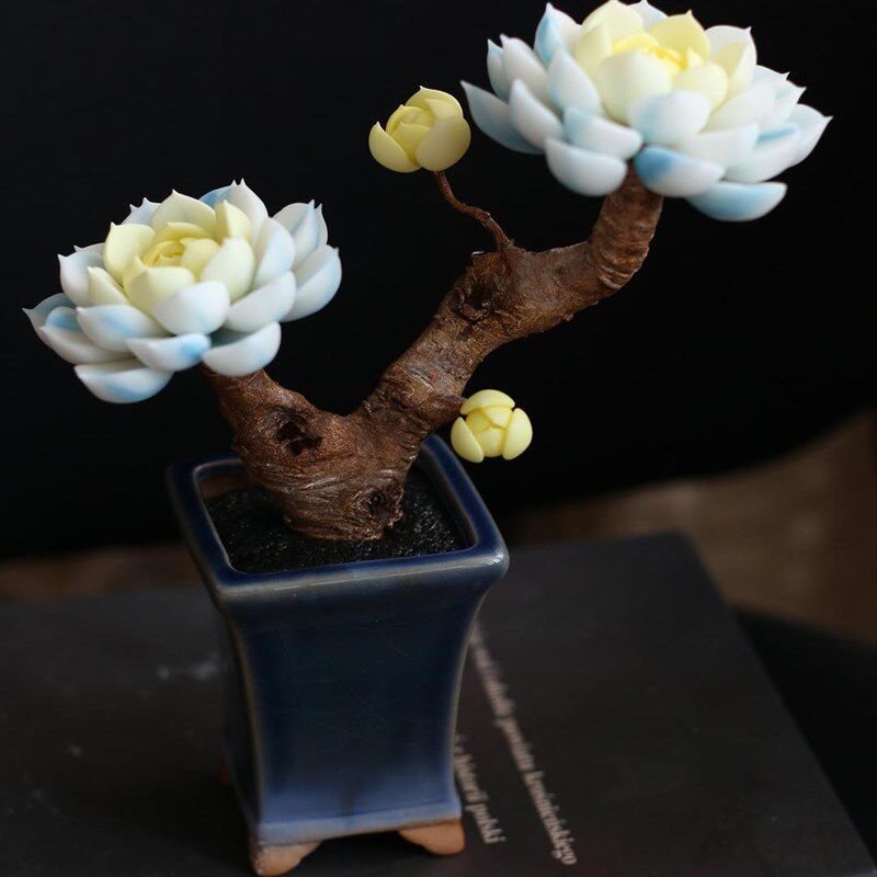 仿真多肉植物蓝巴黎锦纯手工树脂粘土永生花创意装饰趣味桌面摆件