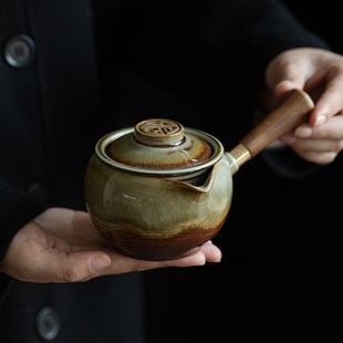 家用泡茶茶壺防燙側把壺功夫茶具窯變陶瓷單壺手柄茶水壺