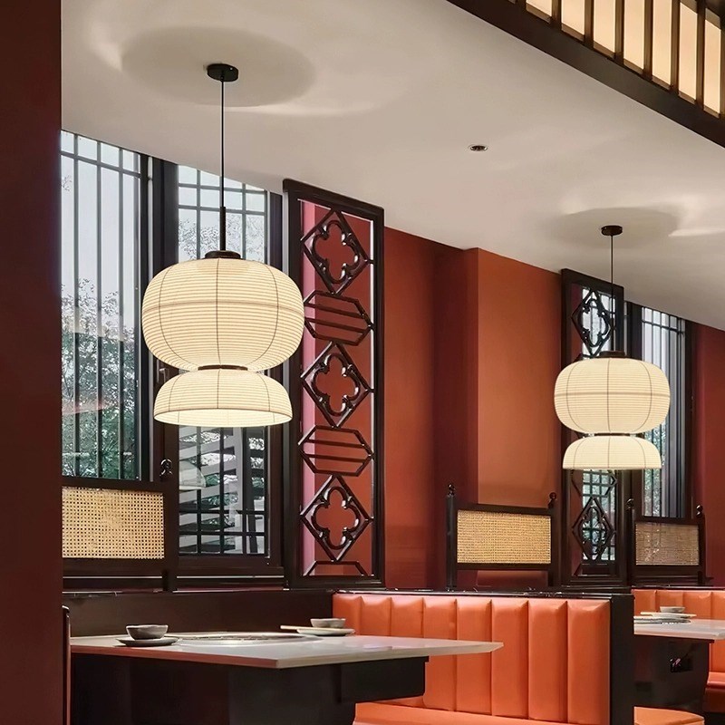中式吊灯餐厅火锅店包间包厢日式侘寂风布艺设计师工程定制餐饮店
