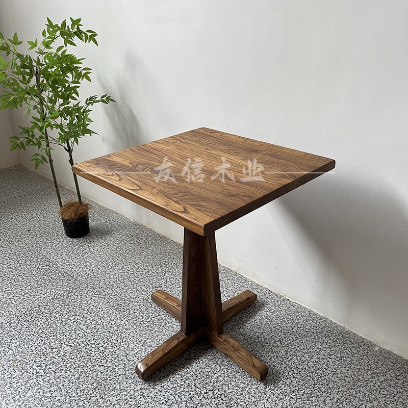 中古桌椅商用实木方桌复古侘寂风休闲餐桌老榆木民宿酒店餐厅桌子