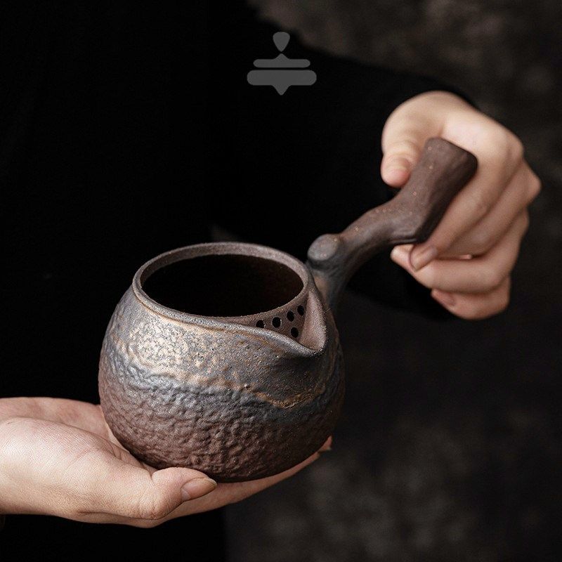 设计款复古枯木侧把烤茶罐醒茶提香暖茶熏茶罐茶道煮茶家用公道杯