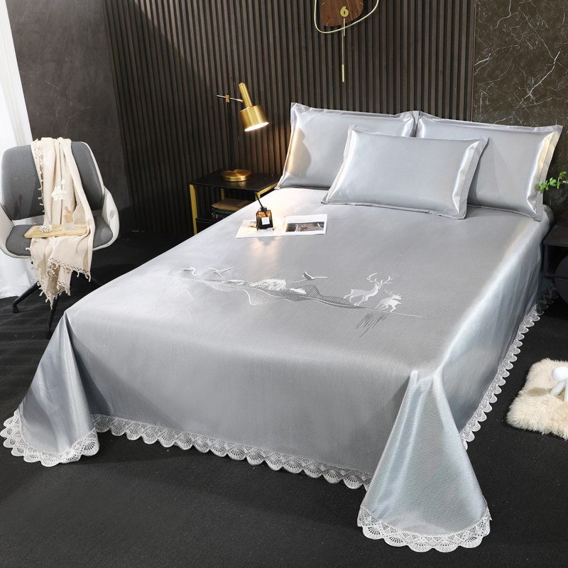 夏季高端冰丝凉席三件套可机洗a类床裙款豆豆软席子抗菌折叠床单