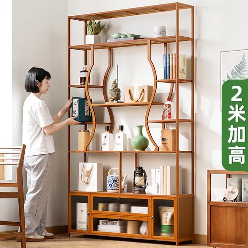 书架落地置物架书柜子家用儿童客厅新中式茶柜博古架实木简易杂物