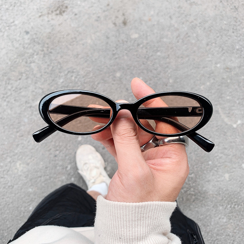 时髦玩味窄款厚树脂质感小框形墨镜UV400太阳眼镜V男女椭圆形适用