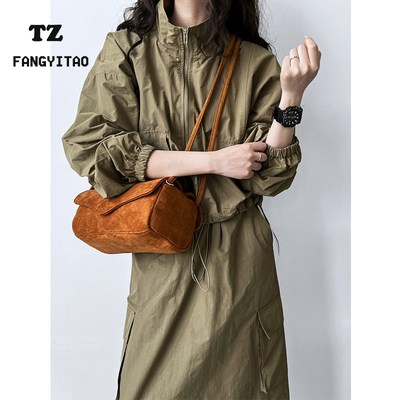 早秋工装外套冲锋衣套装裙女短款夹克上J衣中长款开叉半身裙两件