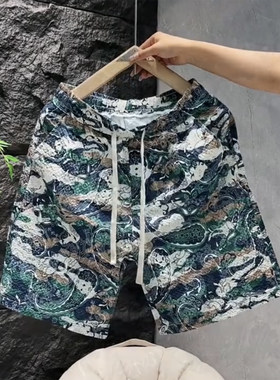 潮流时尚花色休闲短裤男士夏季新款宽松直筒五分裤薄款透气沙滩裤