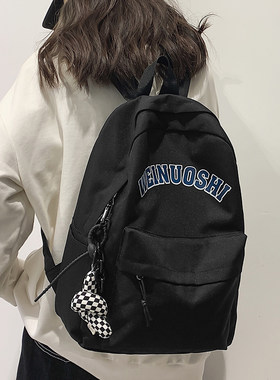 黑色书包女2023新款大学生初中高中生双肩包女生高颜值帆布揹包潮