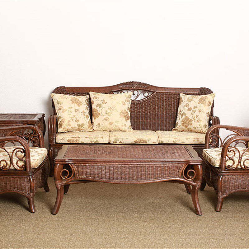 欧式新款真藤椅藤沙发客厅组合书房整装五件套酒店创意实木滕制
