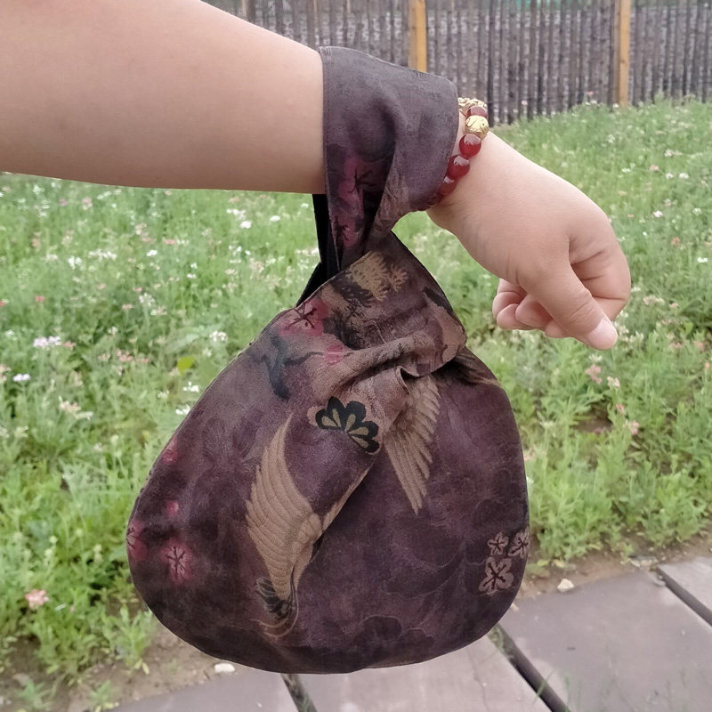 香云纱手腕包女夏季迷你手拿时尚日式和风套结妈妈装手机包手袋