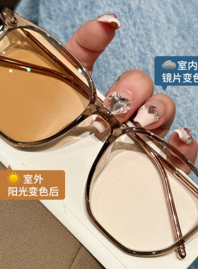 2023新款茶色墨镜近视眼镜夏感光变色女大框偏光太阳眼镜男带度数