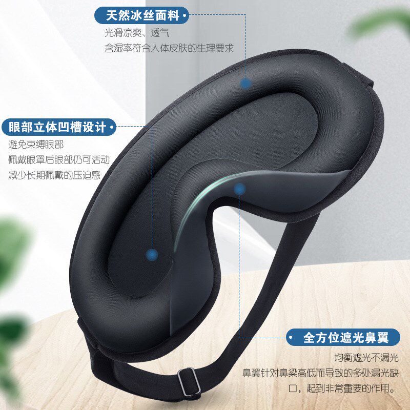 3D睡眠眼罩夏天冰爽光滑冰感立体凹槽不压眼遮光眼罩厂家直供