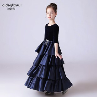 迪迪淘儿童钢琴演奏礼服公主裙女童小提琴表演服管弦乐演出服秋冬