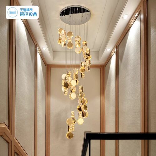 旋转楼梯间长吊灯挑空别墅复式楼楼中楼水晶轻奢小loft公寓客厅灯