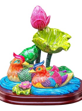 荷花鸳鸯摆件一对卧室床头新婚结婚礼物送新人创意鸳鸯戏水工艺品