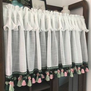 咖啡帘短帘门帘布艺半帘蕾丝田园小飘窗帘窗纱帘厨房店面隔断 美式