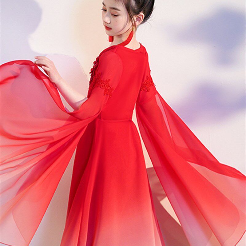新款儿童古筝演出服中国风钢琴二胡表演服仙女款服装气质水袖飘逸