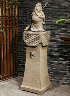 汉韵堂新中式创意关公招财摆件客厅室内装饰仿古底座台展示柱套装