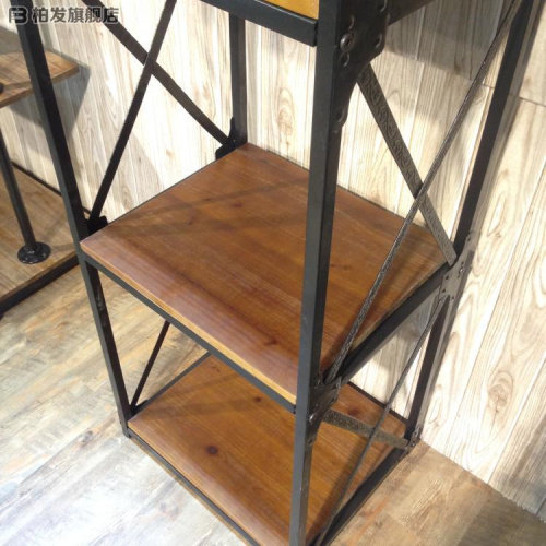 服装店衣架展示架复古铁艺实木多层落地置物架层架收纳书架搁板