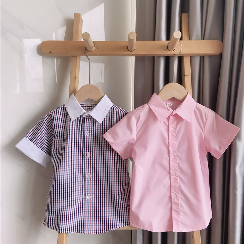 儿童白衬衣男童春装衬衫女童纯棉大童小学生白色演出校服上衣翻领