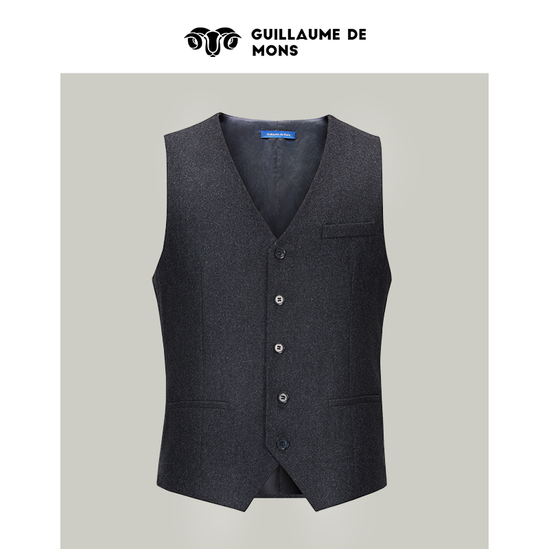 澳嘉男士马甲纯羊毛法兰绒西服复古修身商务正装休闲深灰色马夹