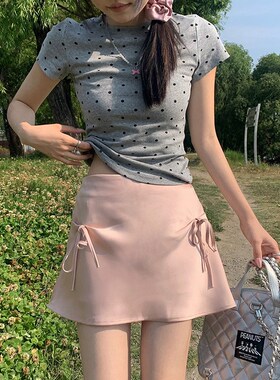 KRO俏皮蝴蝶结短裙2024夏低腰包臀显瘦a字裙丝滑防走光半身裙