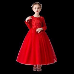 2021春秋新款儿童公主裙中长款女大童婚纱蓬蓬连衣裙学生表演礼服